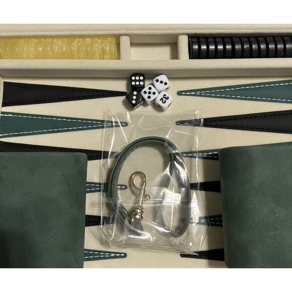 Microfiber Leather Travel Backgammon Set Zip Closure w Wristlet All Pieces NWOB - Picture 3 of 11